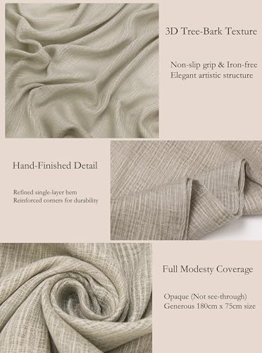 Lightweight Cotton Linen Feel Scarf Shawl Wrap Hijab for Women, Travel Fall Winter Gift - color: Mcspz2530-6#lightkhaki