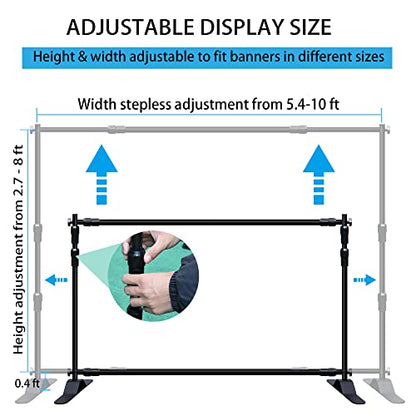 Photo Backdrop Banner Stand Kit, Heavy Duty 10 x 8 FT Adjustable Telescopic Tube Back Drop Display Stand, Step and Repeat Stand for Party Photography Trade Show Booth Background, with Clips