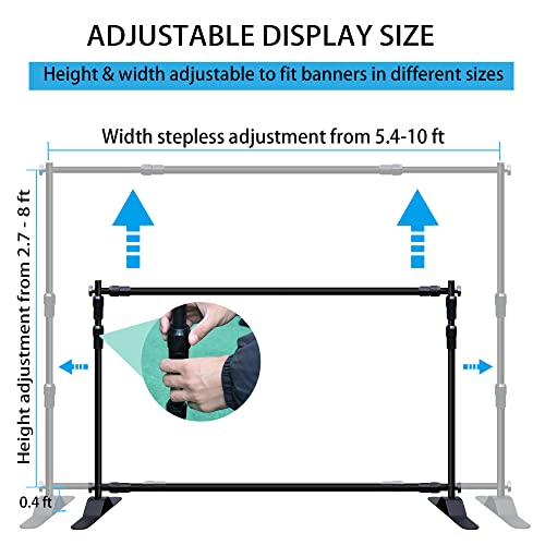 Photo Backdrop Banner Stand Kit, Heavy Duty 10 x 8 FT Adjustable Telescopic Tube Back Drop Display Stand, Step and Repeat Stand for Party Photography Trade Show Booth Background, with Clips