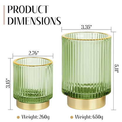 Makeup Brush holder Organizer, Crystal Glass Toothbrush Holders, Striped Make Up Brush Holder for Vanity, Pen Holder for Desk, Vase -Green (S+L) - color: Green
