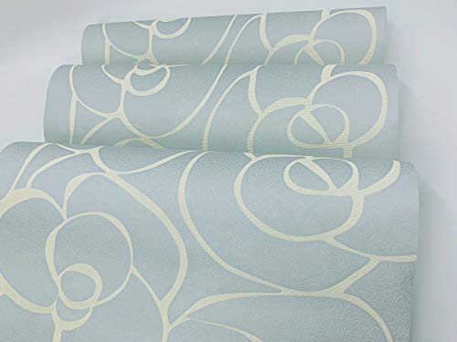 Q QIHANG Modern Minimalist Embossed 3D Rose Flower Non-Woven Wallpaper Light Blue Color Non-self Adhesive Wallpaper 0.53m x 10m=5.3㎡ - color: Light Blue