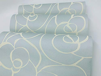 Q QIHANG Modern Minimalist Embossed 3D Rose Flower Non-Woven Wallpaper Light Blue Color Non-self Adhesive Wallpaper 0.53m x 10m=5.3㎡ - color: Light Blue