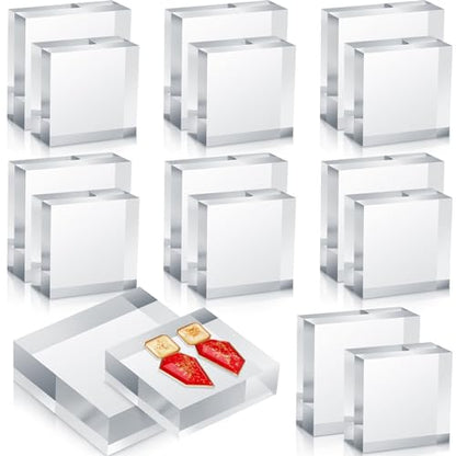 Remerry 16 Pcs Clear Acrylic Blocks Square Display Block Clear Polished Cube Acrylic Jewelry Display Stand Ring Showcase Holder Base(2 x 2 x 1 Inch, 3 x 3 x 1 Inch) - size: 2 x 2 x 1 Inch, 3 x 3 x 1 Inch