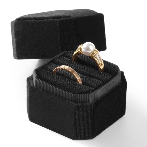 3 Slots Ring Box Velvet Ring Gift Box Wedding Day For Proposal, Engagement, Wedding, Mother's Day, Valentine's Day (Black) - color: Black
