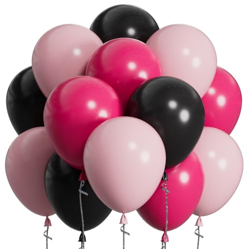 SUWEN Hot Pink and Black Balloons, 60Pcs 12inch Hot Light Pink and Black Latex Balloons Kit for Women Birthday Anniversary Party Decoration - color: Black Pink