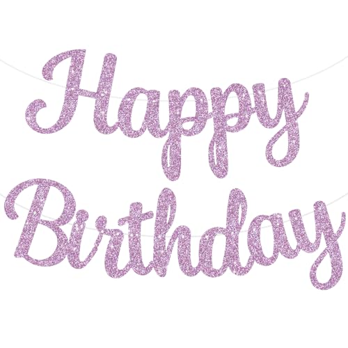 BEISHIDA Happy Birthday Banner - NO DIY,Light purple 10Feet Pre-Strung-Glitter Birthday Sign Garland Backdrop Decorations for Women men Party - color: light purple