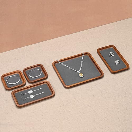 Solid Wood Jewelry Display Flat Tray for Rings Earrings Necklace Bracelet, Jewelry Photograph Display(Grey,L) - color: Grey, size: 20 * 18 * 1.5cm