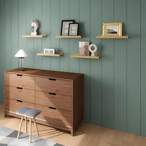 RICHER HOUSE 5 Set Floating Shelves for Wall Decor, Wall Mounted Book Shelf, Nursery Shelves Picture Ledge Shelf with Lip for Storage, Bedroom, Living Room, Bathroom - Oak - color: Oak, size: 5pcs*15.75in