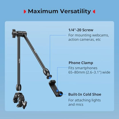 SMALLRIG Desktop Magic Arm Support with Crab-Shaped Clamp Kit, Aluminum Alloy, 24.3x4.5x1.1 in, 0.6lb Payload, for Smartphones, Webcams, Action Cameras, 5624 - style: Gear & Ball Joints