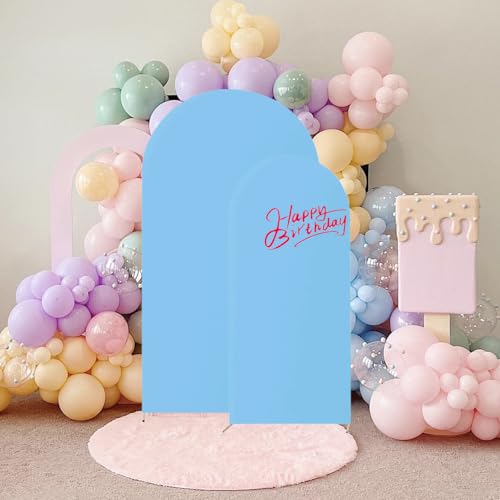HAINARverS Set of 2 Wedding Arch Cover 6FT,7.2FT Spandex Fitted Stretchy Arch Stand Covers,2 Sided Round Top Chiara Backdrop Cover for Birthday Party Banquet Baby Shower Arch Decoration(Baby Blue) - color: Baby Blue, size: 6FT,7.2FT