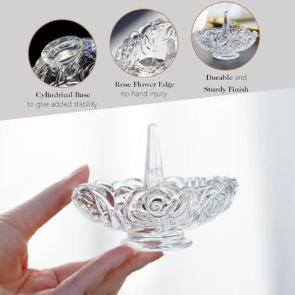 H&D HYALINE & DORA 4”Clear Crystal Ring Holder,Round Glass Ring Dish,Jewelry Rack Ring Holder for Wedding,Jewelry Display Gifts for Mom Wife Girlfriend - color: Round