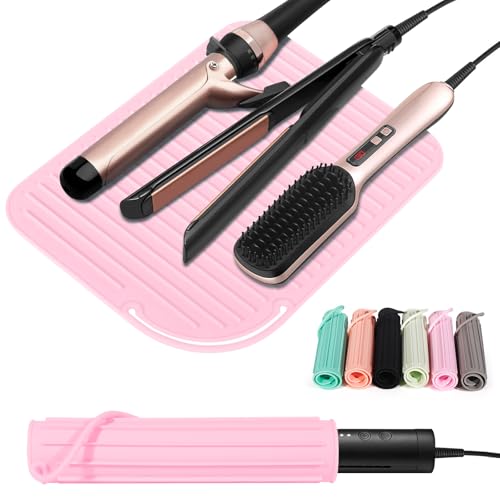Heat Resistant Mat Large Silicone Hot Hair Tools Holder for Curling Irons Flat Iron Hair Straightener Mat Portable Vanity Pad Accessories/Organizer - color: Pink, size: 1 PACK