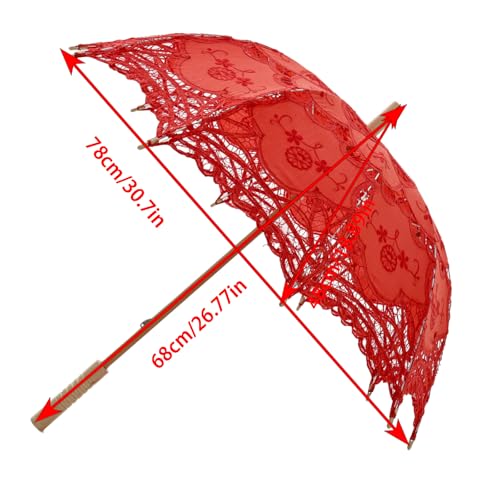 Chinese Japanese Handmade Parasol Umbrella,Asian Decoration DIY Art Dance Classical Umbrella for Wedding Parties Photography Costumes Cosplay(1 PCS) - color: umbrella Lace Red, size: 30.7" Lace Umbrella