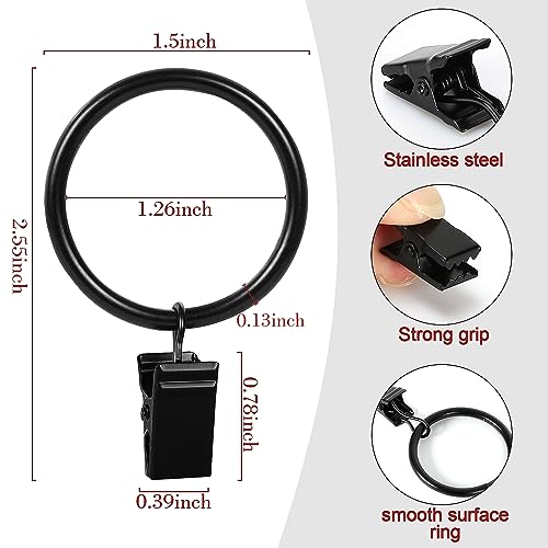 HOOSUN 36 Pack Curtain Rings with Clips,Metal Curtain Hooks for Drapes Bows Hat,Black Curtain Rings Hanger Clip,Curtain Rod Small Clips,Curtain Ring Inside Diameter 1.26 in,Fits Curtain Rod Up to 1 in - color: 36 Pack Black 1.26 Inch