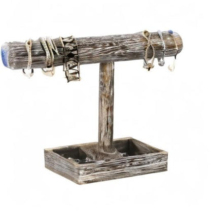 MOOCA Bracelet Bangle Holder, Table Top Necklace Wooden Jewelry Display Stand Storage Tray for Home Organization, 11 3/4" W x 2 3/4" D x 9 3/4" H, Coffee - color: 6) Coffee, w/Tray-1pc