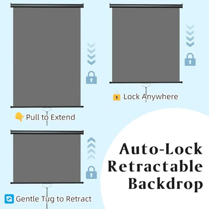 Retractable Gray Photography Backdrop 36" x 59", Portable Roll-Up, Pull-Down Background, Auto-Lock Backdrop Screen for Passport Photo, Product Photography, Headshots, Video Studio - color: Gray