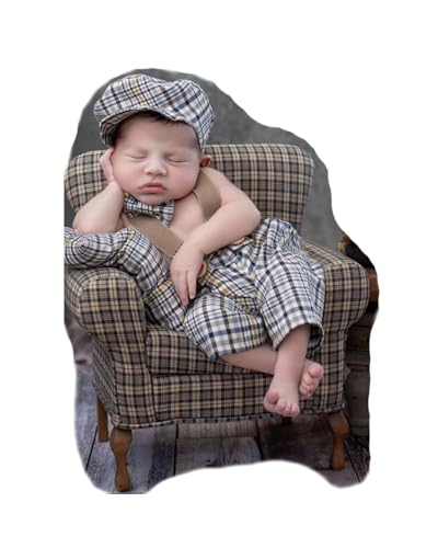 Newborn Baby Boy Suspender Pants Photo Outfits Gentleman Photography Outfit Girl - color: Khaki2