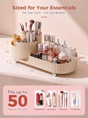 Booklov Rotating Makeup Caddy Organizer for Vanity, Large Capacity Cosmetic Display Case, Countertop Beauty Storage Holder for Skincare, Brush Eyeshadow Lipstick, Counter Desk Organization, Cream - color: Cream, size: L01