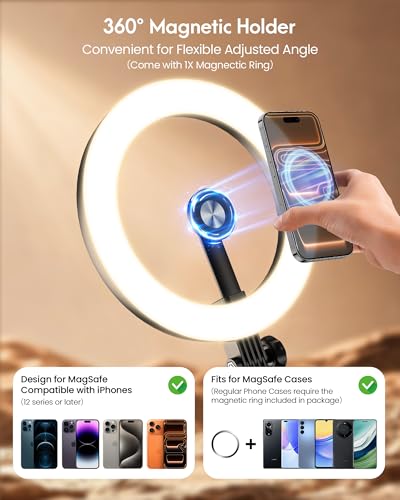 Upgrade 10.5" Ring Light for Desk with Magnetic Phone Holder, 30 Light Modes, Adjustable Zoom Lighting for Computer, Desk Light for Video Calls, Circle Light for Video Recording, Conference, Streaming - color: Magnetic-Black