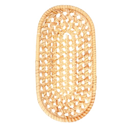 STAHAD Hand Woven Rattan Serving Tray Natural Food Storage Plate Decorative Basket for Tea Fruit Snacks Photography Prop Rustic Home Decor