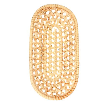 STAHAD Hand Woven Rattan Serving Tray Natural Food Storage Plate Decorative Basket for Tea Fruit Snacks Photography Prop Rustic Home Decor
