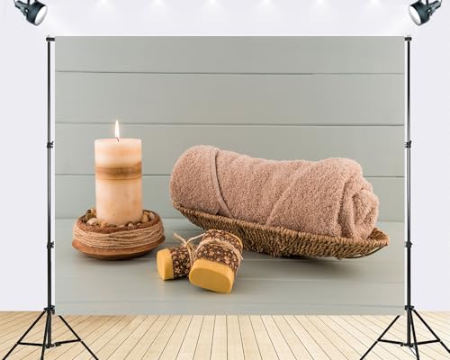 Trykid 10x7ft Spa Inspired Neutral Tone Backdrop with Candle Towel Soap Elements Photography Background Relaxing Home Decor Wellness Party Decoration Photo Booth Prop Fabric - size: 10x7ft