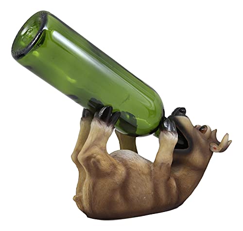 Ebros Gift Rustic Cabin Lodge Decor Drunk Comical Deer Wine Bottle Holder Figurine Hunter's Game The Great Outdoors Whimsical Woodlands Forest Deers Sculpture Kitchen Party Hosting Accessory Prop