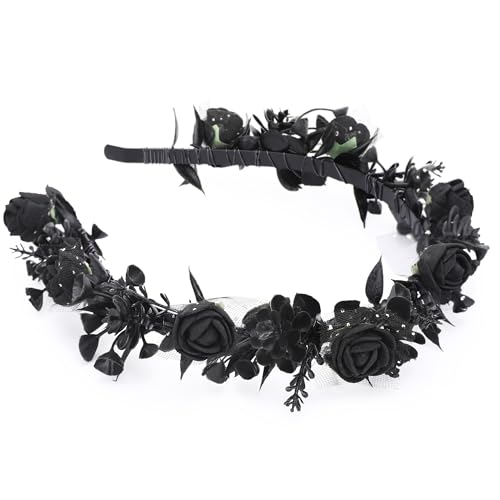 Black Floral Headpiece - Women's Elegant Lace Foam Rose Headband With Flowers for Hair Accessories, Wedding, Party, Birthday Gift, Photo Props - color: Black