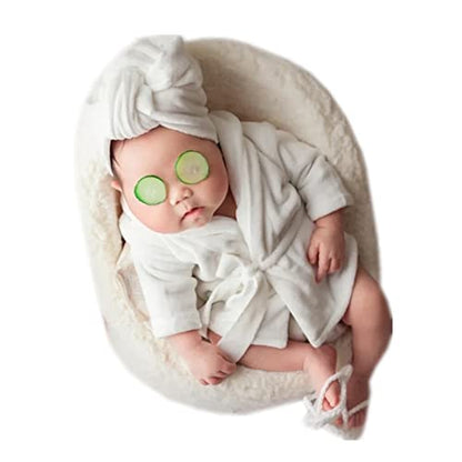 Newborn Baby Photography Props Outfit Robe Bathrobes Towel Sets & Cucumber Slices for Baby Boys Girls Posing Photo Prop - color: White