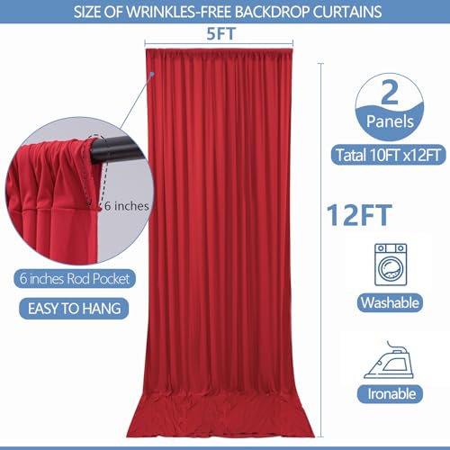 ESGOTBME 10x12ft Wrinkle Free Red Backdrop Curtain for Parties Soft Fabric Drapes Wedding Curtain Backdrop for Birthday Party Decorations Background for Photography 5x12ft, 2 Panels - color: Red, size: W5' x H12'(2 panels)
