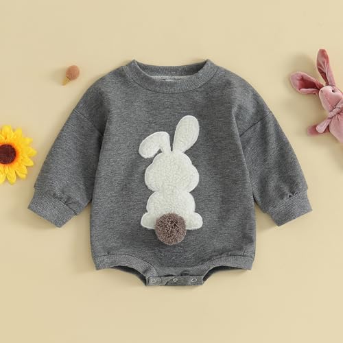 VISGOGO Newborn Infant Baby Boy Girls Oversized Romper Little Dude Sweater Onesie Coming Home Outfit Neutral Clothes - color: Grey-rabbit, size: 0-6 Months