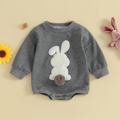 VISGOGO Newborn Infant Baby Boy Girls Oversized Romper Little Dude Sweater Onesie Coming Home Outfit Neutral Clothes - color: Grey-rabbit, size: 6-12 Months