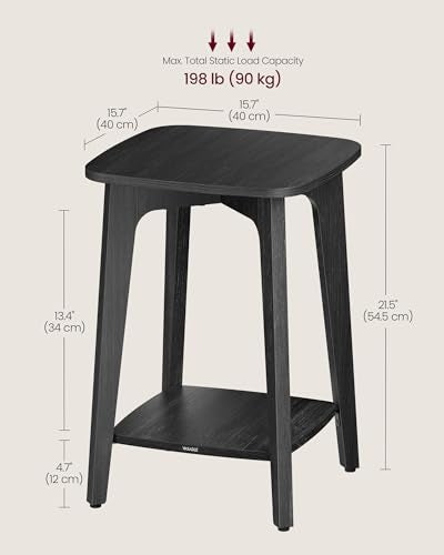 VASAGLE MAEZO Collection - Side Table, 2-Tier Small Square End Table, Nightstand with Tapered Legs, Curved Transitions, for Small Spaces, Living Room, Bedroom, Charcoal Gray ULET236B01 - color: Charcoal Gray, size: 1 pack