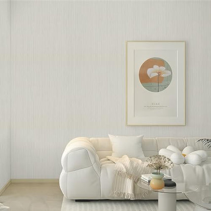 TANONE Beige Grasscloth Peel and Stick Textured Wallpaper 17.7'' x 118'', Self-Adhesive Linen Vinyl Wallpaper, Waterproof and Removable Neutral Contact Paper for Furniture and Wall Covering - color: Beige Grey Sliver, size: 15.8" x 118"