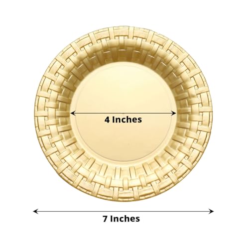 Efavormart 10-Pack 7" Gold Round Disposable Salad Plates, Basketweave Rim Plastic Dessert Plates for Upscale Parties & Birthdays - color: Gold, size: 7"