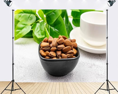 Trykid 15x10ft Brown Pine Nuts White Cup Backdrop Rustic Food Photography Background Coffee Shop Cozy Winter Themed Party Decoration Tapestry Photo Booth Prop Fabric Backdrop - size: 15x10ft