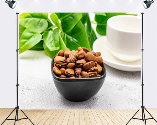 Trykid 12x10ft Brown Pine Nuts White Cup Backdrop Rustic Food Photography Background Coffee Shop Cozy Winter Themed Party Decoration Tapestry Photo Booth Prop Fabric Backdrop - size: 12x10ft