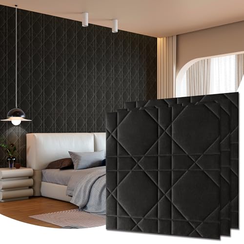 3D Wall Panels,Velvety Touch, Soundproof, Feathery Texture, Decorative Panels for Interior Walls in Living Room, Bedroom, Lobby, Hotel - Black 17.7" x 17.7", Covers 26.15 Sq.Ft. - color: Hexagon-Black