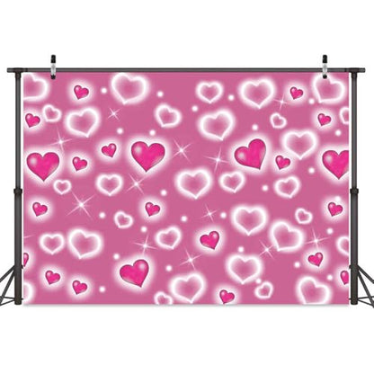 5 x 3 ft Valentine's Day Pink Heart Background Glitter Heart Romantic 90s Valentine Day Party Photography Background Women Men Happy Birthday Photography Background Banner Photo Booth Studio Props - color: Pink3, size: 5x3ft