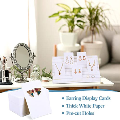 Marsui 62 Pcs Wood Earring Display Stand Earring Card Display 2 Sets of Holder with Cards Jewelry Stands for Selling - color: White