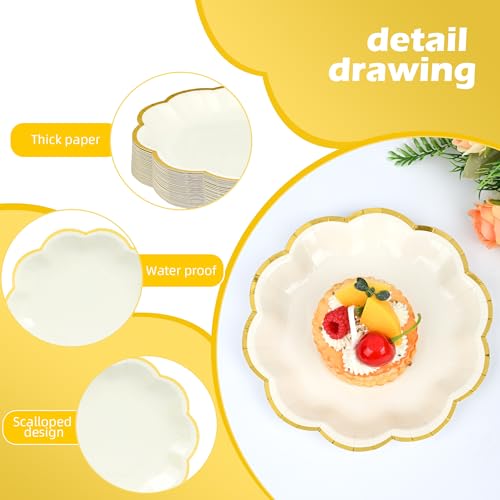AimFun Beige Party Plates Cream Dessert Paper Plates 7inch Gold Foil Scalloped Edge Disposable Cake Plates for Tea Party Birthday Bridal Baby Shower Wedding Party Supplies (48, Beige) - color: Beige