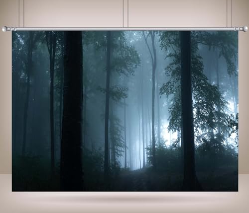 7x5ft Misty Dark Forest Woods Halloween Backdrop Halloween Vampire Mystery Forest Witch Ghost Photography Background Grove Mystery Background Party Banner Decoration