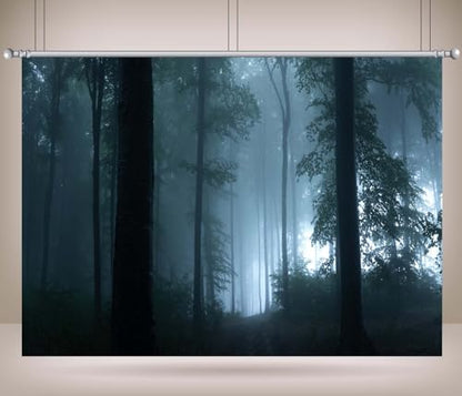 7x5ft Misty Dark Forest Woods Halloween Backdrop Halloween Vampire Mystery Forest Witch Ghost Photography Background Grove Mystery Background Party Banner Decoration