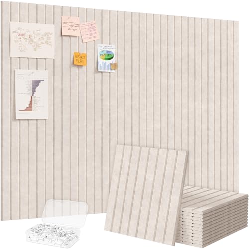 Lifewit Felt Slatted Bulletin Board, 12 Pack Self-Adhesive Panel, 48"x 36" Total Size, Cork Board Alternative, Pin Message Board with 30 Pushpins for Room and Office Decor, Home, Dorm, Oatmeal - color: Oatmeal, size: Slat Stripe 12-pack
