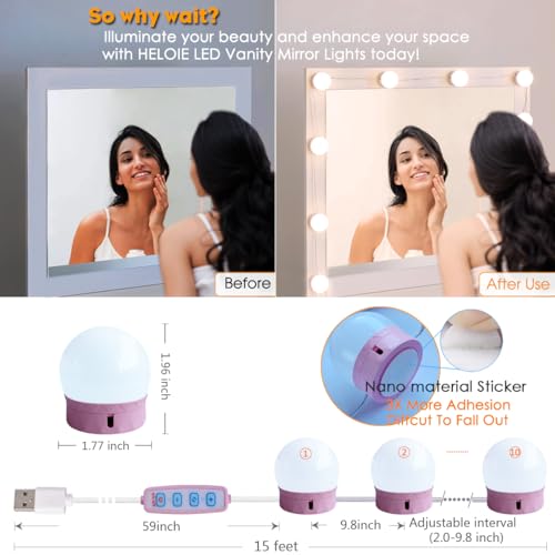 Led Vanity Mirror Lights, Vanity Lights for Makeup Dressing Mirror Lighting,10 Dimmable Bulbs,Adjustable Light Color & Brightness,USB Cable - color: Pink
