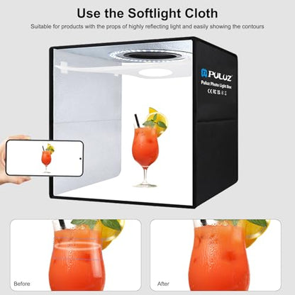 PULUZ Light Box Photography Kit, 12"x12" Portable Photo Studio Shooting Tent CRI 97 Dimmable LED Light with Double-Sided Reflector Board & 6 PVC Backdrops - size: 12"x12"
