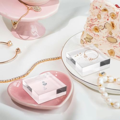 Hacaroa 6 Pieces Acrylic Square Display Block, 3 x 3 x 1 Inches Clear Polished Acrylic Cube Risers, Solid Jewelry Display Pedestal Stand Showcase Holder Base for Ring, Perfume, Photography Props