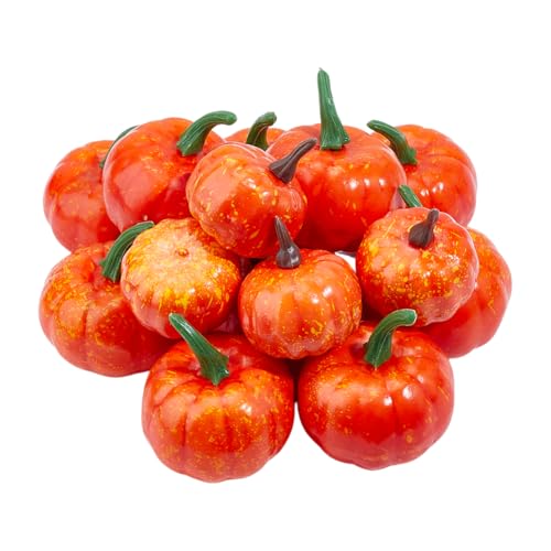 14pcs Mini Artificial Pumpkins Faux Fall Harvest Realistic Kitchen Pumpkins Lifelike Simulation Home Decor for Table Cabinet Halloween Thanksgiving Party Fruits Photography Prop