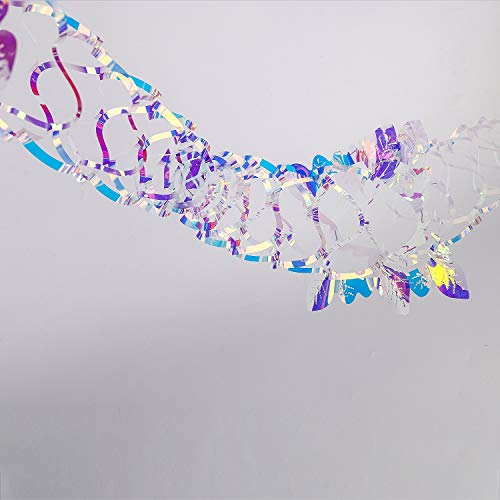 14ft Slender Iridescent Hanging Decorations Garland, Shiny Foil Metallic Banner for Christmas, Bridal Shower, Wedding, Birthday, Frozen Theme Party, Fairy Princess Rainbow Show Decoration - color: Iridescent Slender Garland