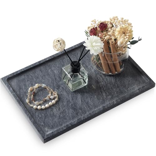 Real Luxurious Natural Black Marble Tray - 12x8 Inch Marble Vanity Tray for Perfume Display, Jewelry Organizer, Bathroom & Home Decor -Heavy Duty Non-Slip Stone Tray (Non-Resin/Non-Ceramic) - color: Black